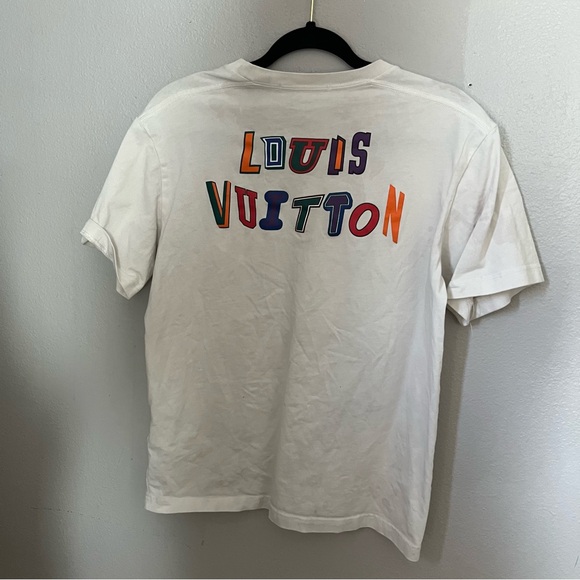 Louis Vuitton White Short Sleeve Tee with Multicolor Logo - Picture 3 of 5